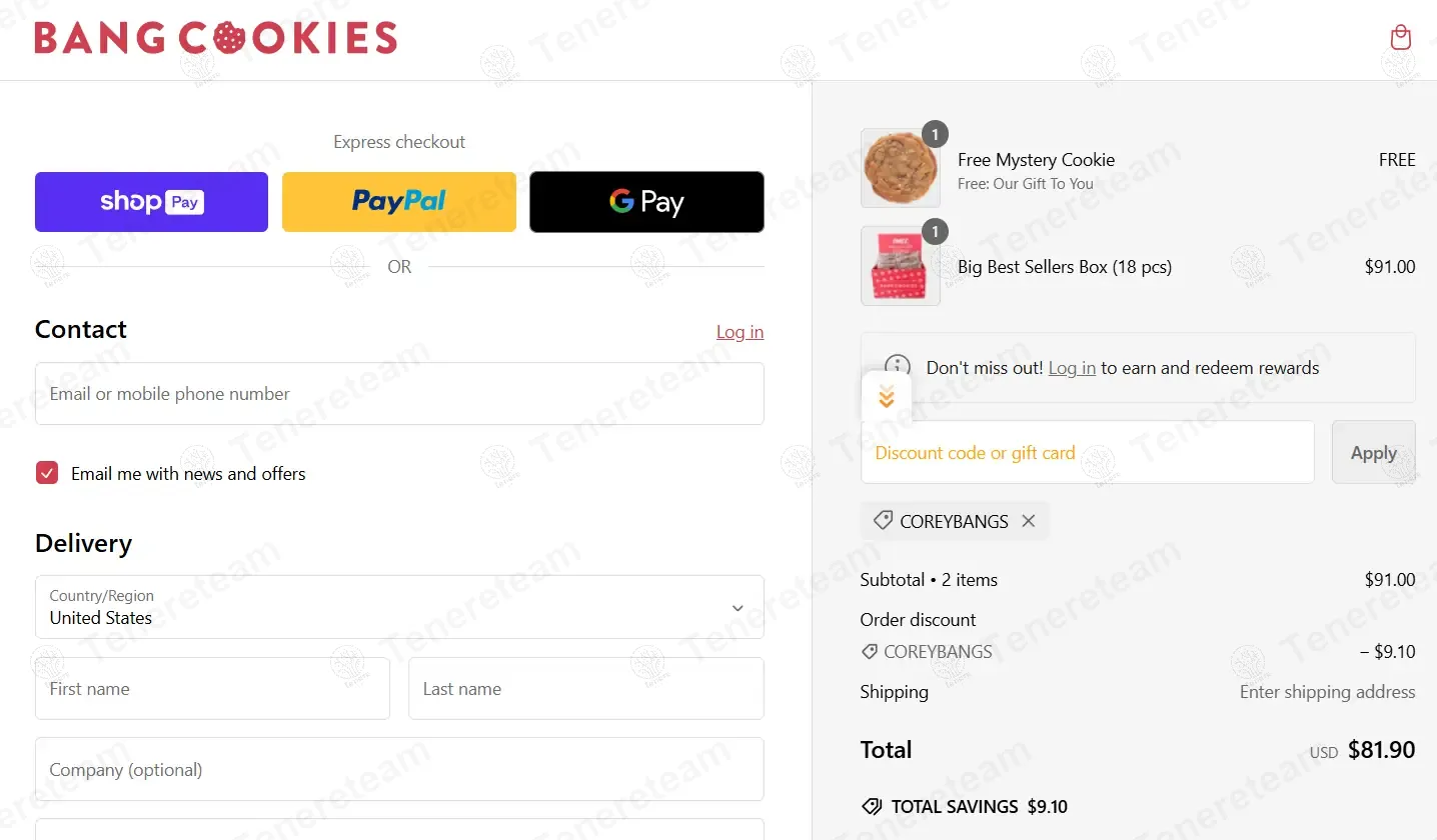 Bang Cookies apply coupon code
