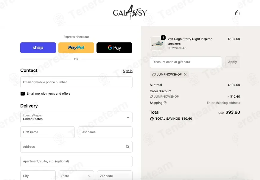 Galartsy coupon code: 10% off with JUMPNOWSHOP. Tested and valid as 1 week ago.