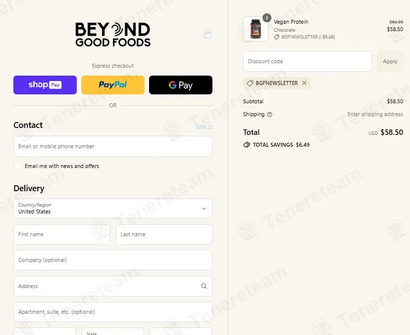 Beyond Good Foods coupon code: 10% off with BGFNEWSLETTER. Tested and valid as 1 year ago.