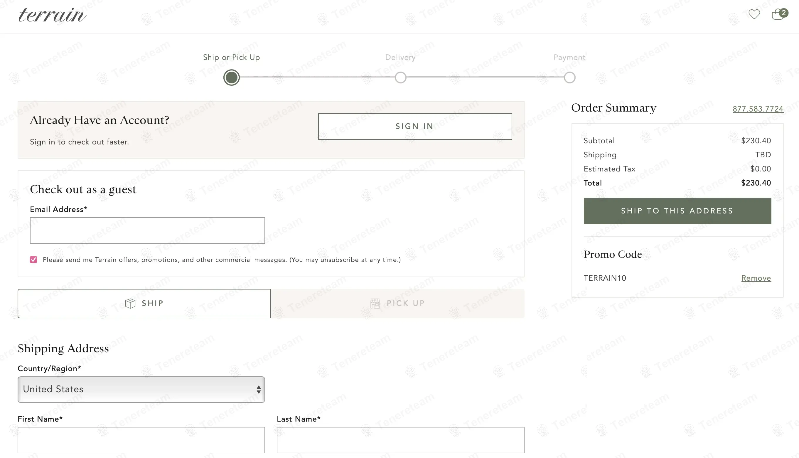 Shop Terrain coupon code: 10% off with TERRAIN10. Tested and valid as 3 weeks ago.