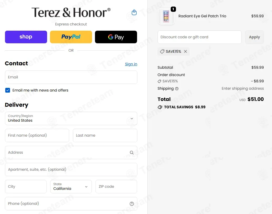 Terez & Honor apply coupon code