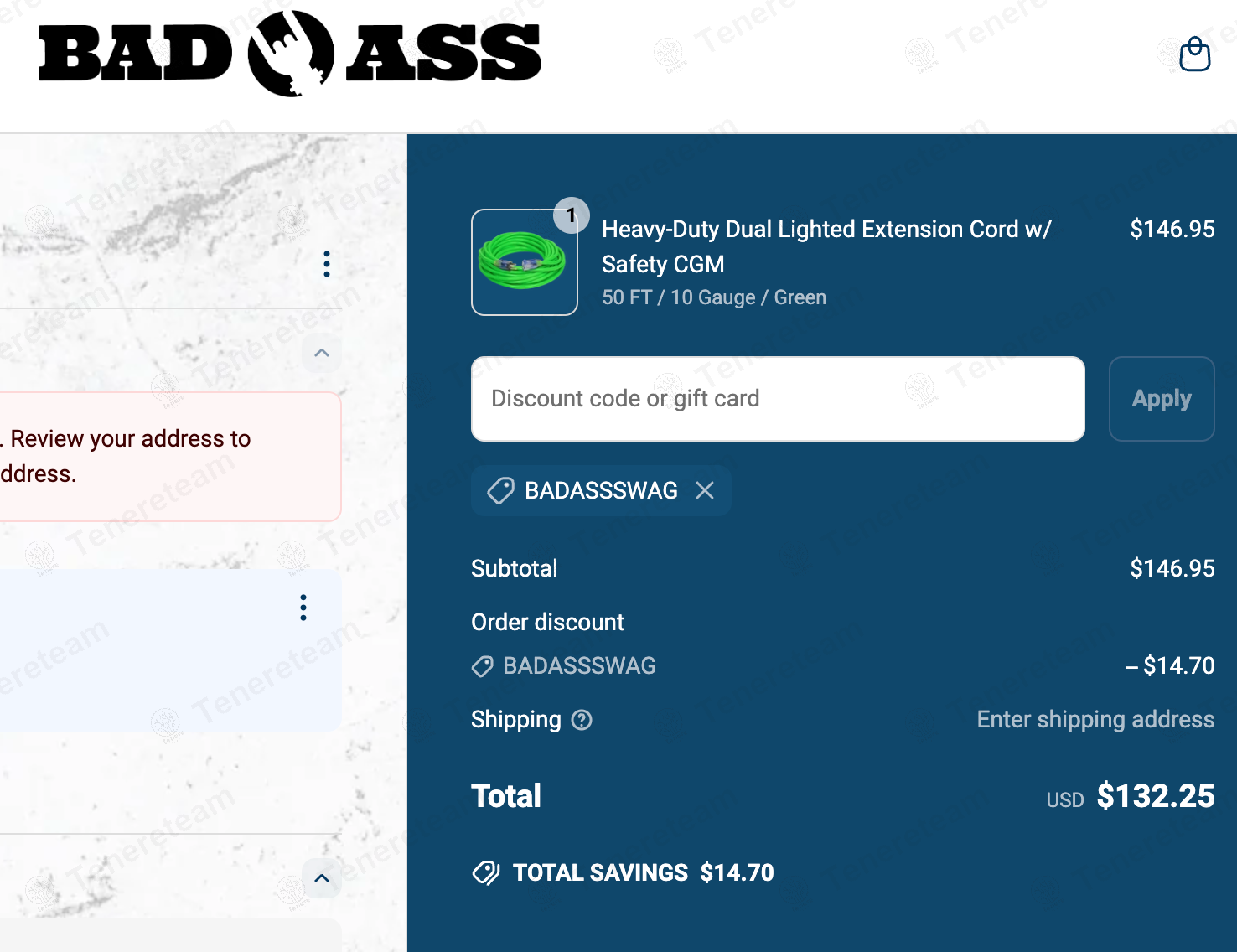 Bad Ass Extension Cords coupon code: 10% off with BADASSSWAG. Tested and valid as 1 year ago.