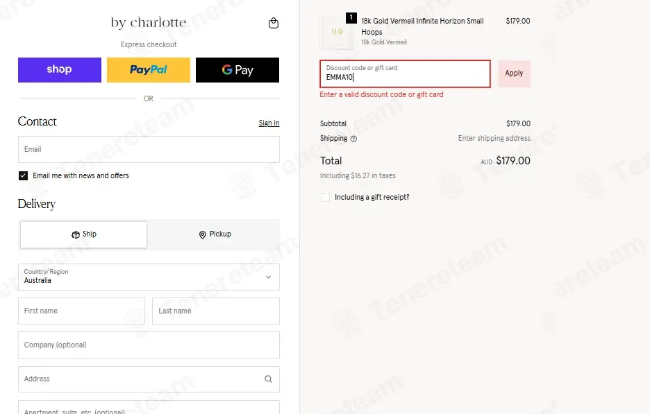 By Charlotte AU coupon code: 10% off with EMMA10. Tested and valid as 2 weeks ago.