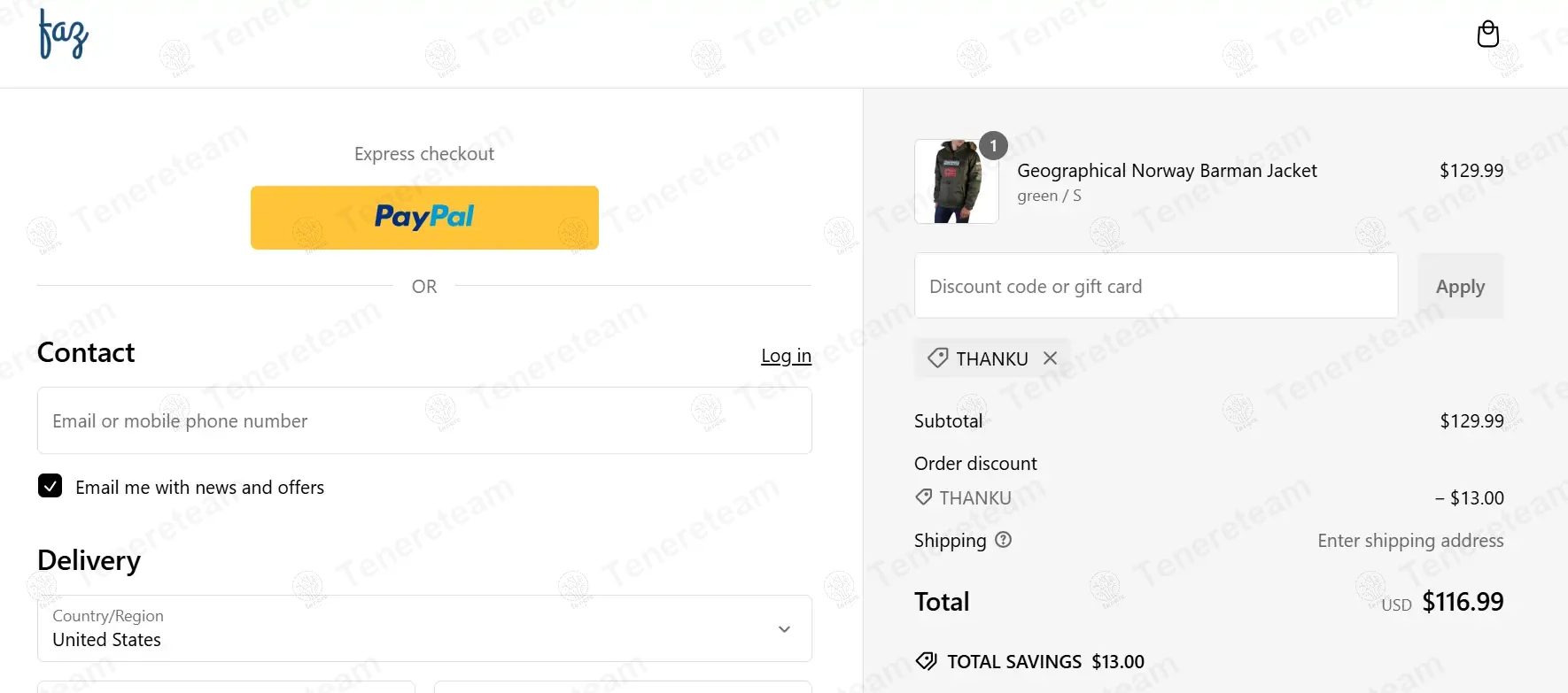 Faz Buy coupon code: 10% off with THANKU. Tested and valid as 1 year ago.