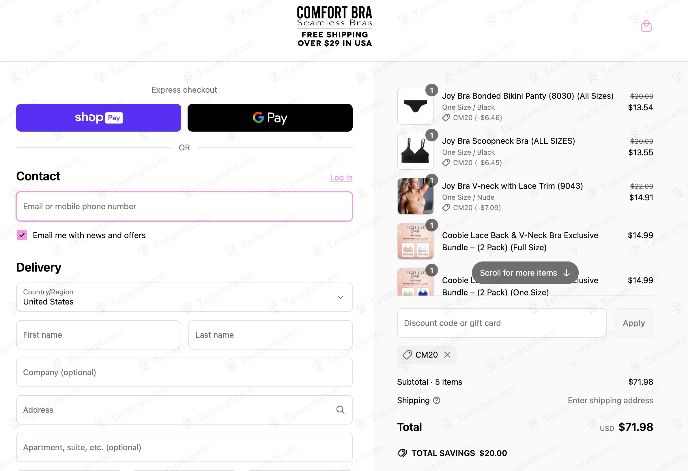 Comfort Bra coupon code: 20% off with CM20. Tested and valid as 1 year ago.