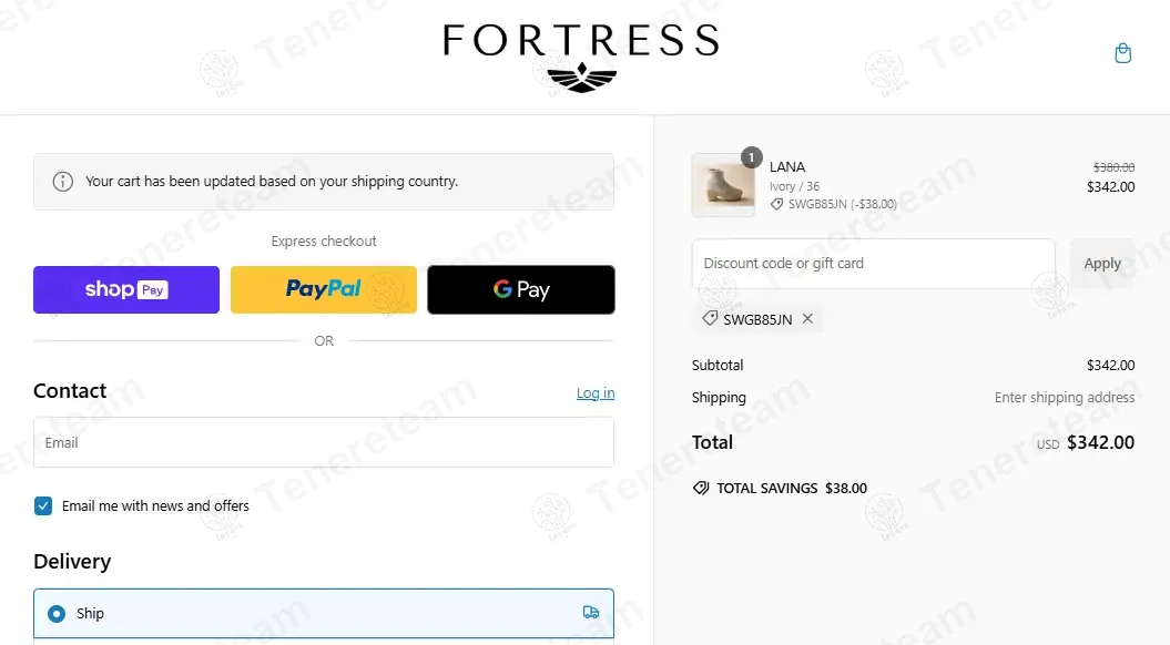 Fortress Shoes coupon code: 10% off with SWGB85JN. Tested and valid as 1 year ago.