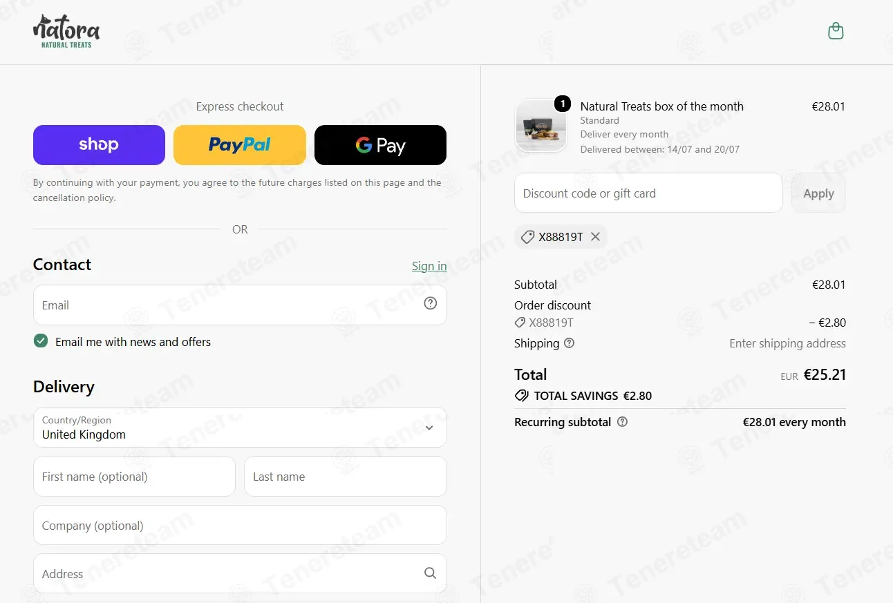 Natural Treats coupon code: 10% off with X88819T. Tested and valid as 2 weeks ago.