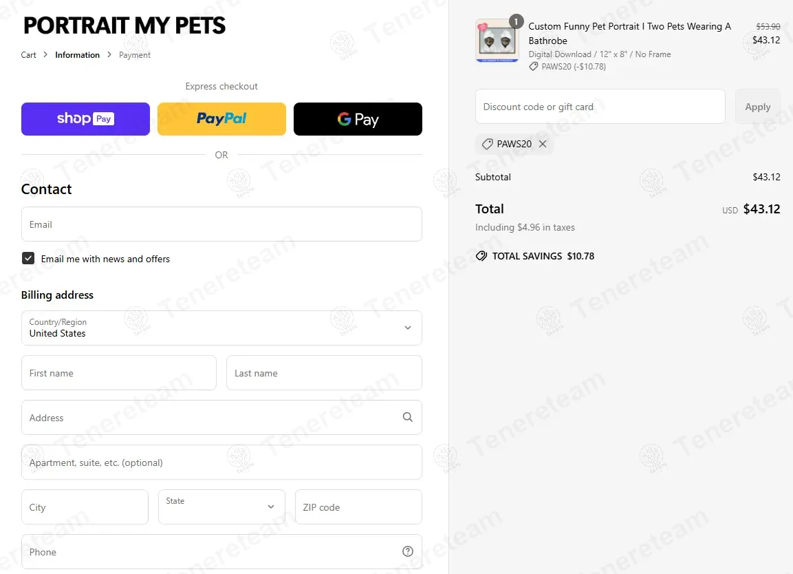 Portrait My Pets coupon code: 20% off with FORYOU10. Tested and valid as 8 months ago.