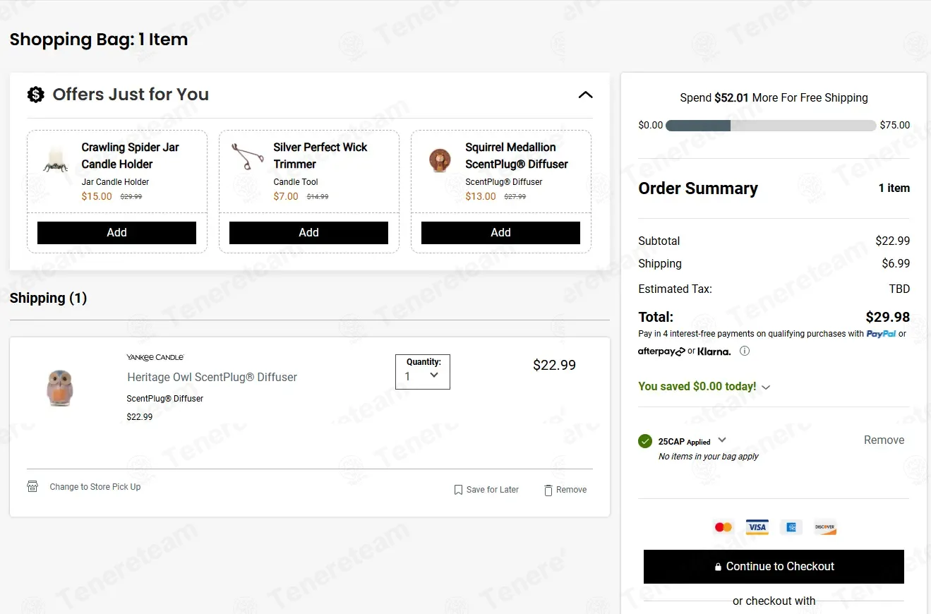 Yankee Candle coupon code: 25% off with 25CAP. Tested and valid as 2 weeks ago.