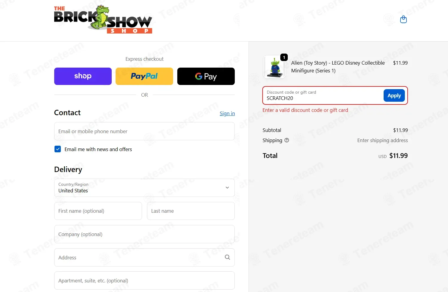 The Brick Show Shop coupon code: 20% off with SCRATCH20. Tested and valid as 1 month ago.