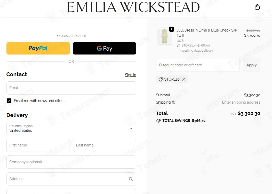 Emilia Wickstead coupon code: 10% off with STORE10. Tested and valid as 18 hours ago.