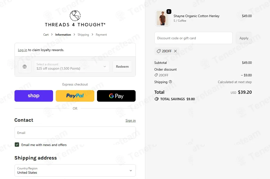 Threads 4 Thought coupon code: 25% off with 25OFF. Tested and valid as 1 month ago.