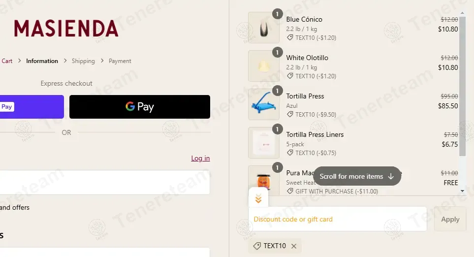 Masienda coupon code: 10% off with TEXT10. Tested and valid as 1 year ago.