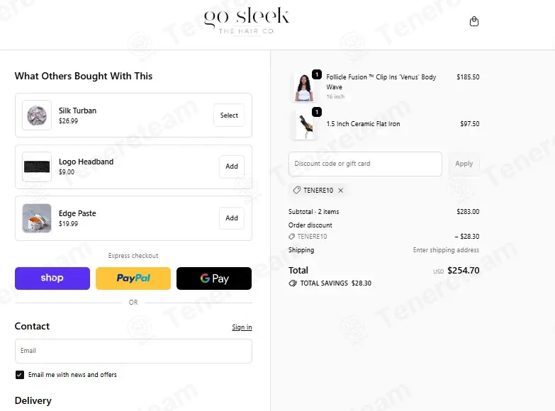 Go Sleek coupon code: 10% off with TENERE10. Tested and valid as 2 weeks ago.