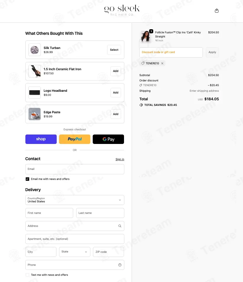 Go Sleek coupon code: 10% off with TENERE10. Tested and valid as 2 weeks ago.