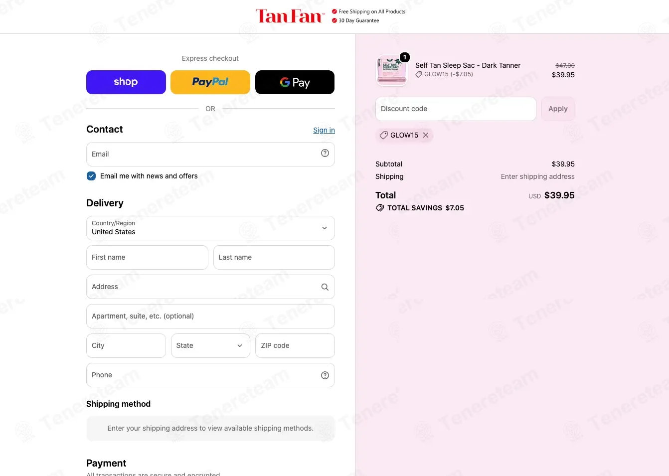 Tan Fan coupon code: 15% off with GLOW15. Tested and valid as 1 month ago.