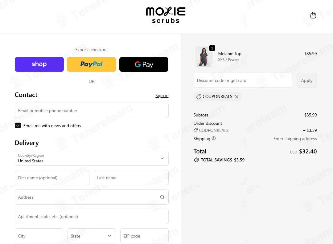 Moxie Scrubs coupon code: 10% off with COUPONREALS. Tested and valid as 5 days ago.