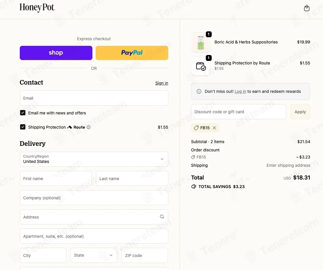 The Honey Pot coupon code: 15% off with FB15. Tested and valid as 1 month ago.