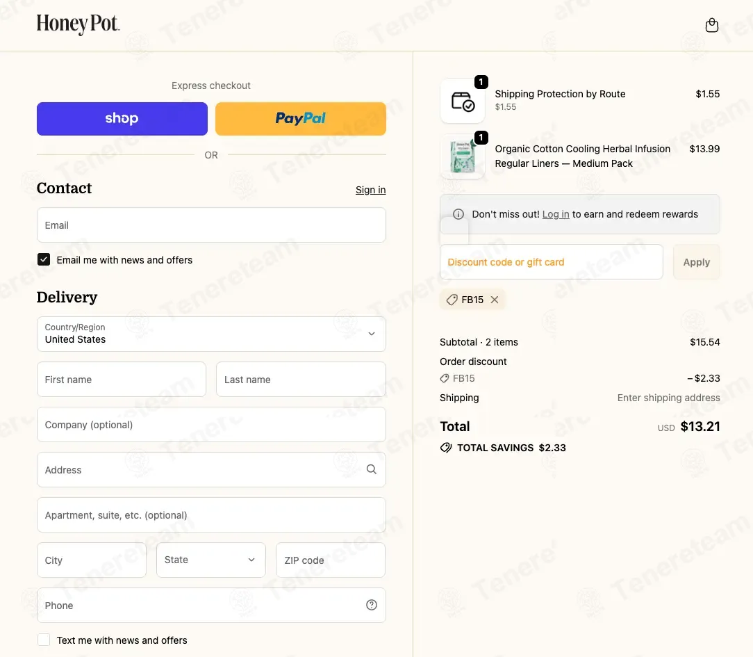 The Honey Pot coupon code: 15% off with FB15. Tested and valid as 1 month ago.