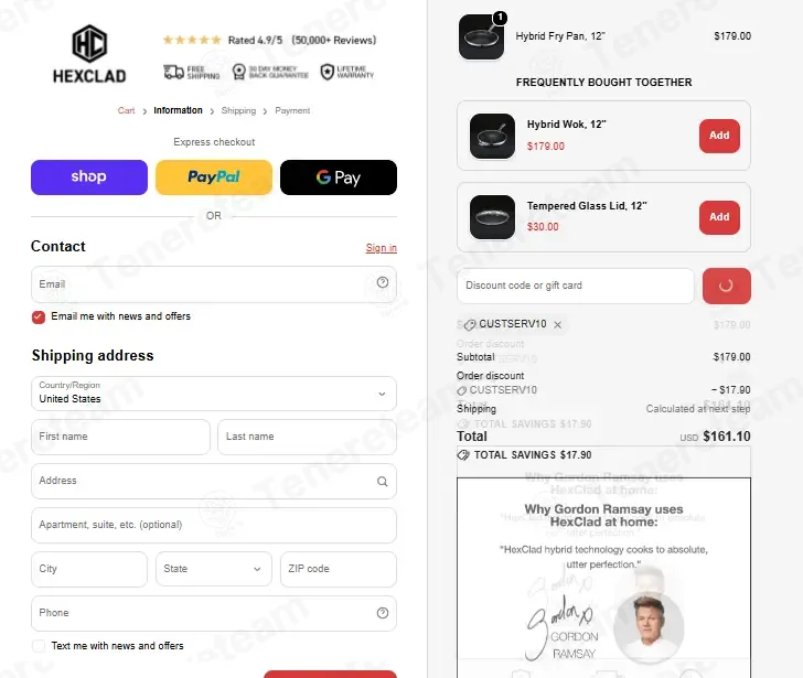 HexClad coupon code: 10% off with CUSTSERV10. Tested and valid as 1 week ago.