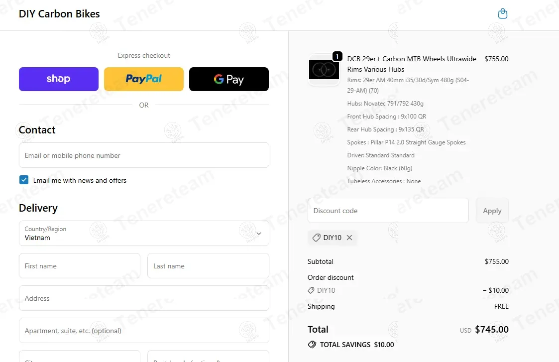 DIY Carbon Bikes coupon code: $10 off with DIY10. Tested and valid as 9 months ago.