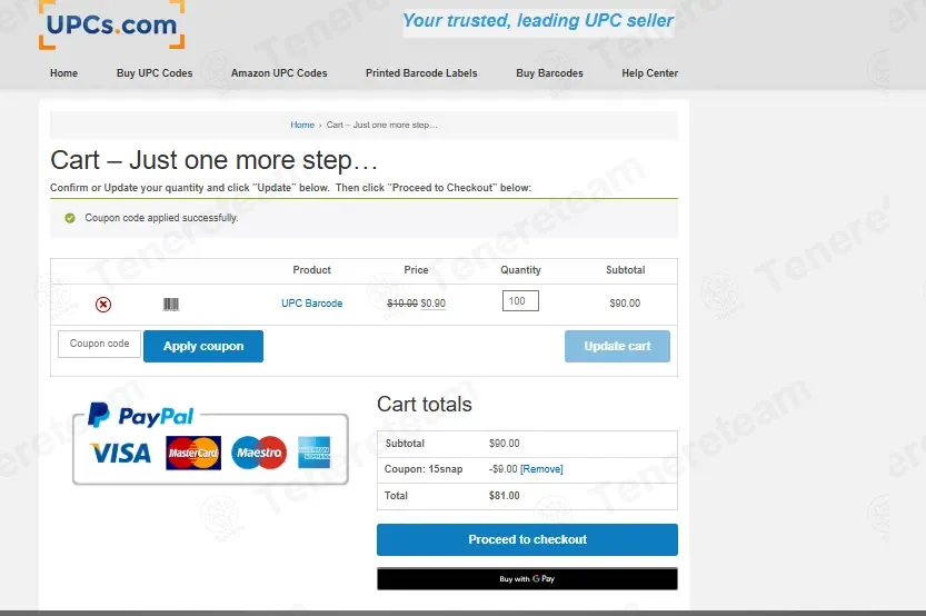 UPCs.com coupon code: 10% off with 15SNAP. Tested and valid as 4 weeks ago.