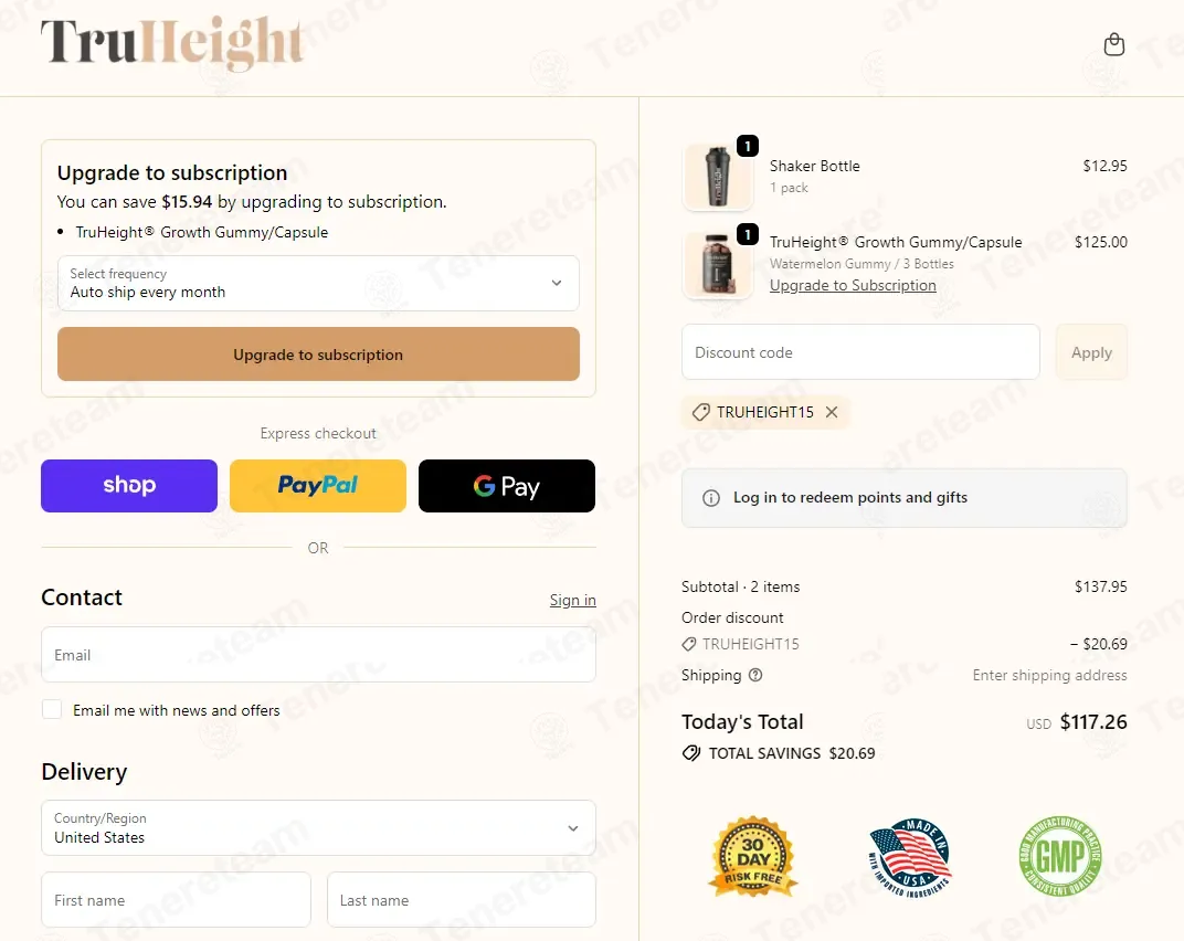 TruHeight Vitamins coupon code: 15% off with TRUHEIGHT15. Tested and valid as 2 weeks ago.