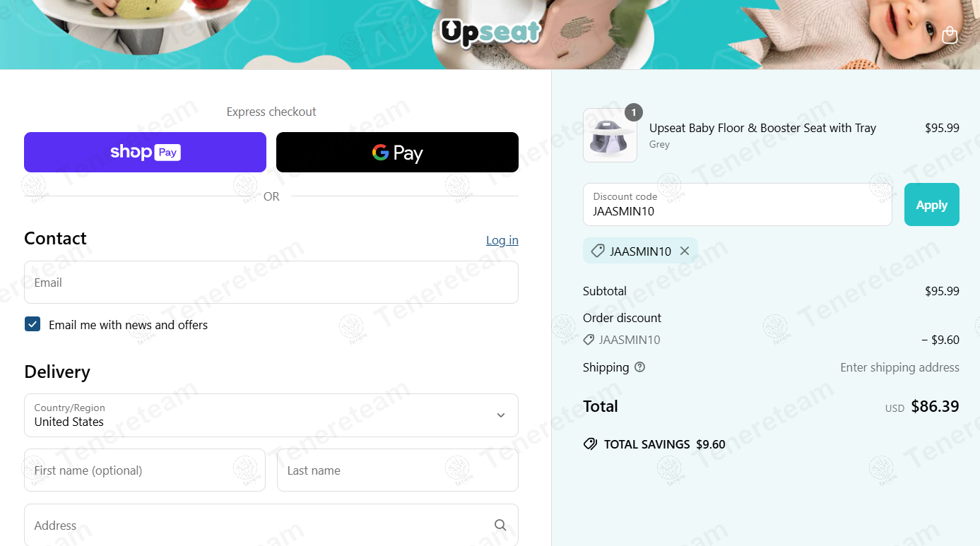 The Upseat coupon code: 10% off with JAASMIN10. Tested and valid as 9 months ago.