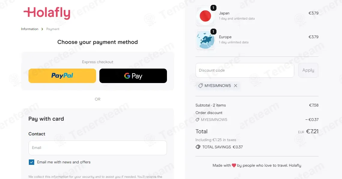 Holafly coupon code: 5% off with MYESIMNOW5. Tested and valid as 7 months ago.