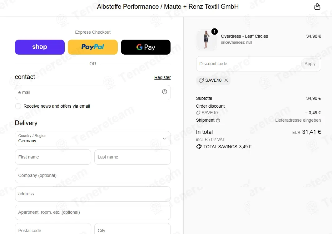 Albstoffe Performance coupon code verified as working at checkout