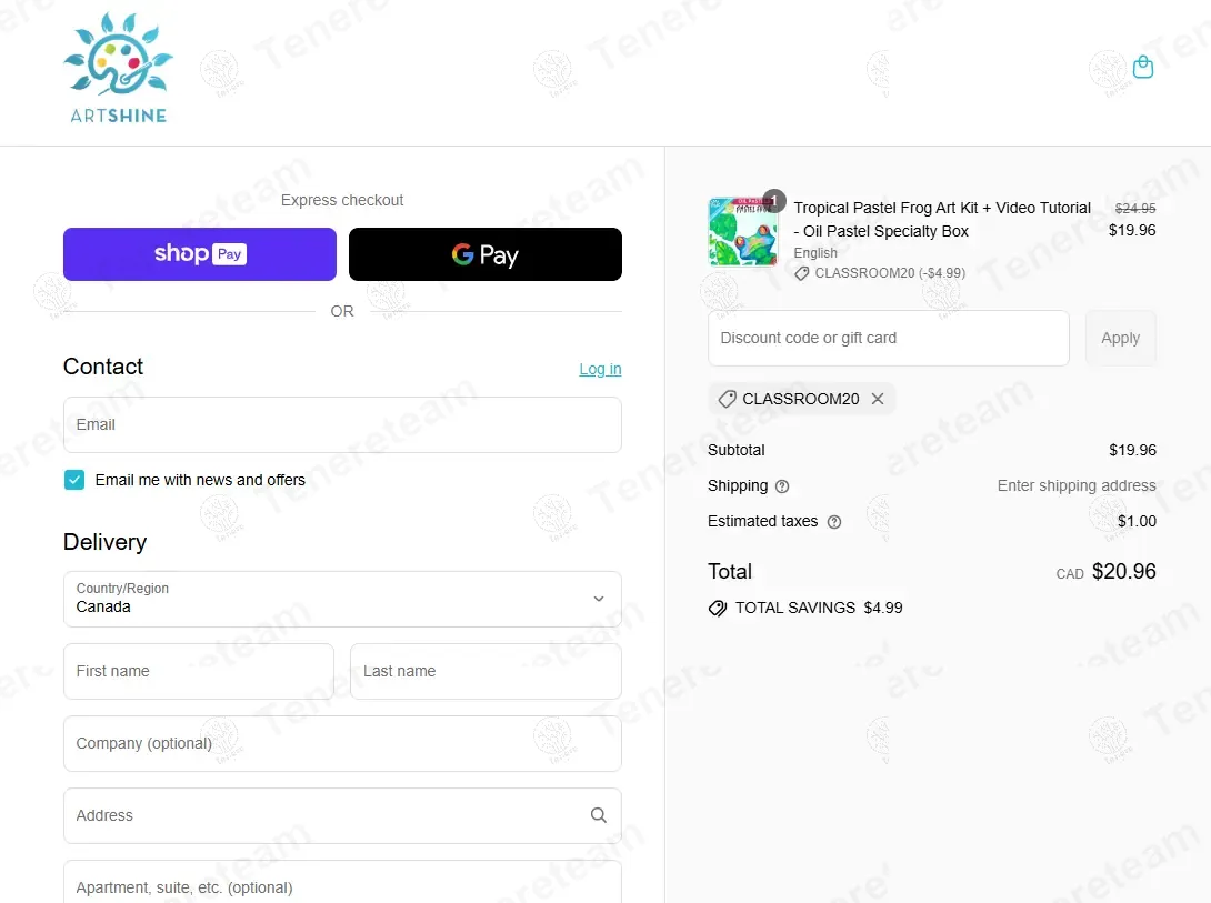 Artshine CA coupon code: 20% off with CLASSROOM20. Tested and valid as 10 months ago.