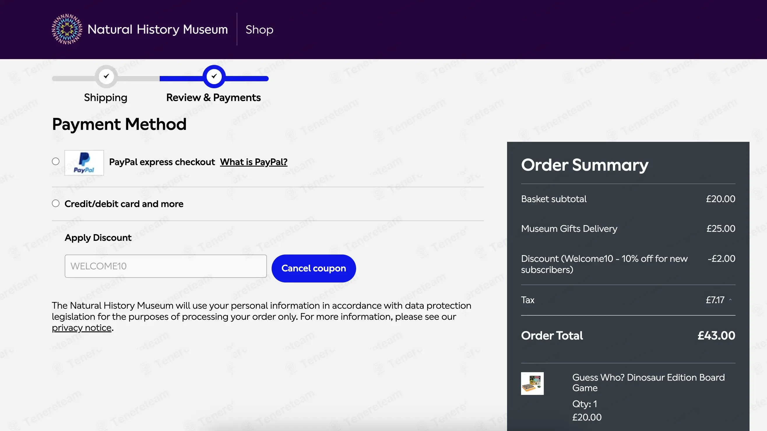 Natural History Museum coupon code: 10% off with WELCOME10. Tested and valid as 5 days ago.