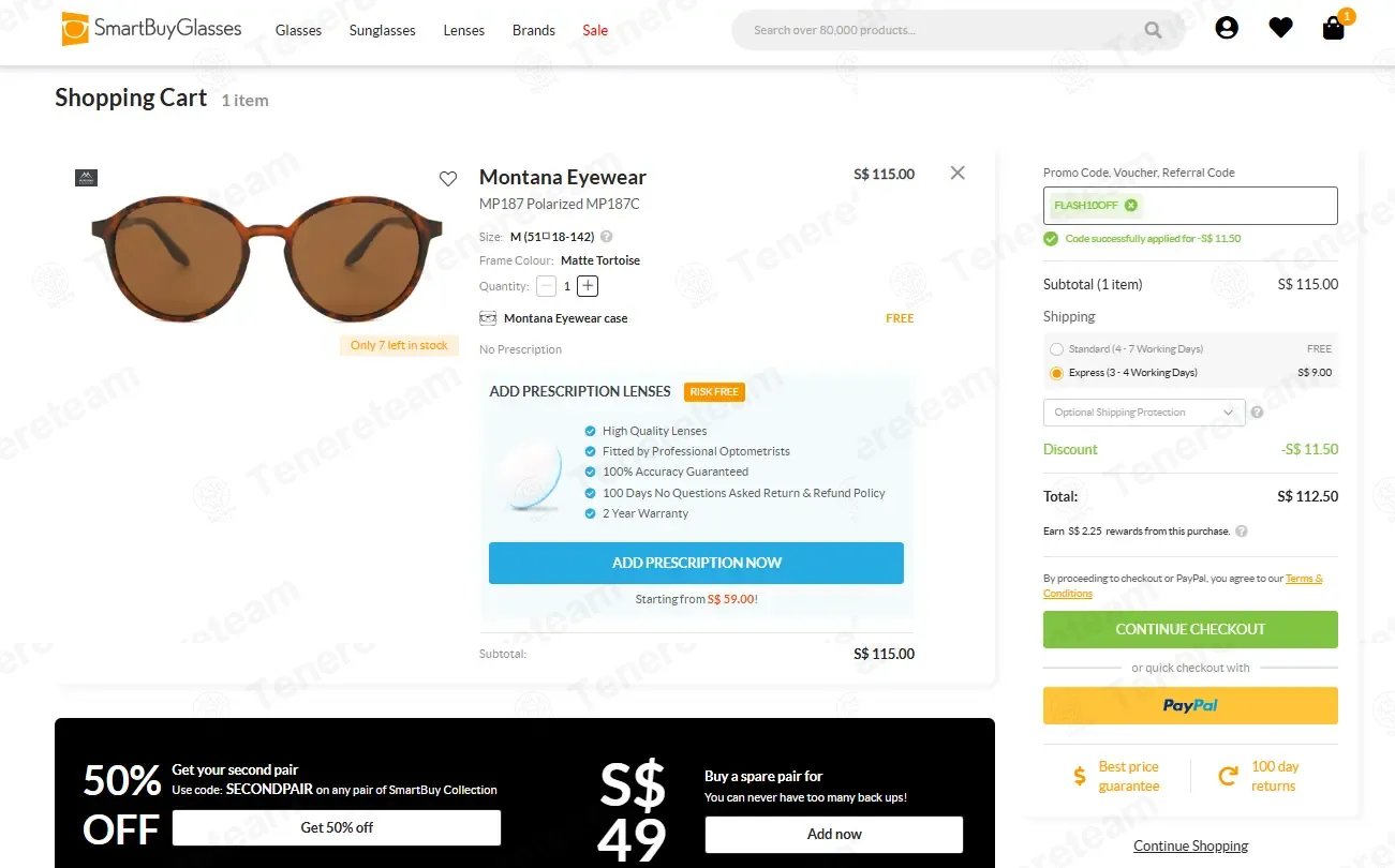 SmartBuyGlasses SG coupon code: 10% off with FLASH10OFF. Tested and valid as 2 weeks ago.