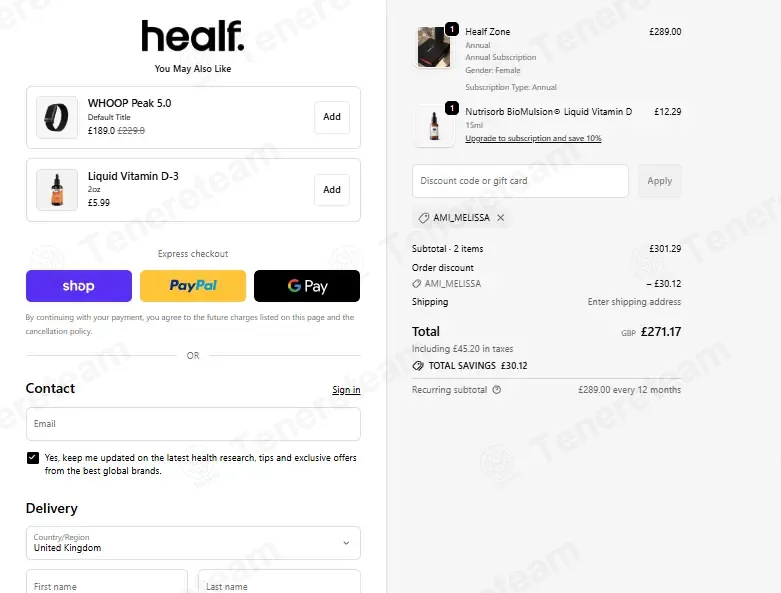 Healf coupon code: 10% off with AMI_MELISSA. Tested and valid as 1 week ago.