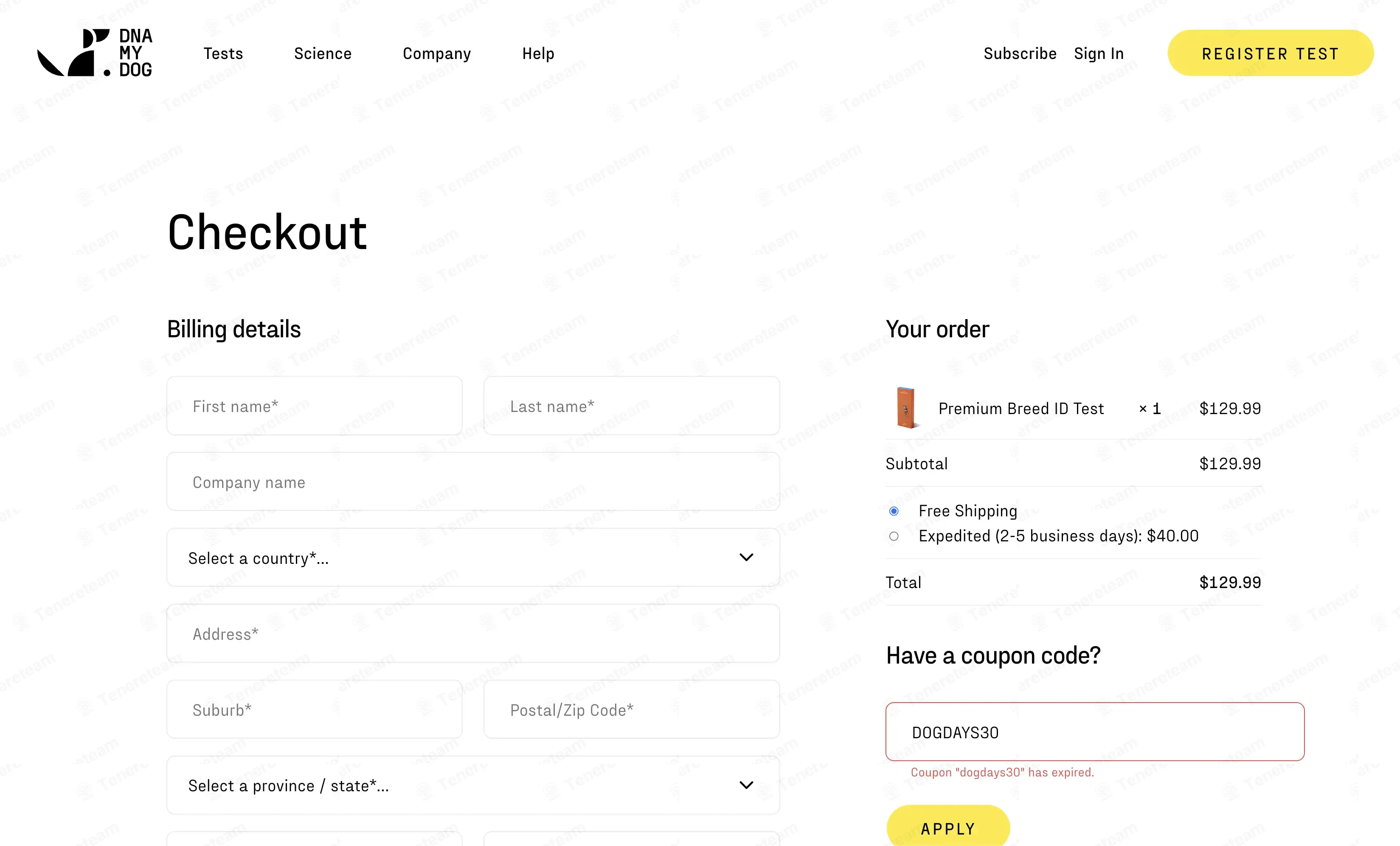 DNA My Dog coupon code: $30 off with DOGDAYS30. Tested and valid as 3 months ago.