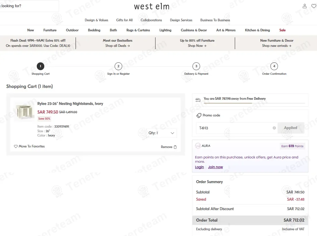 West Elm KSA coupon code: 5% off with T4H3. Tested and valid as 9 months ago.