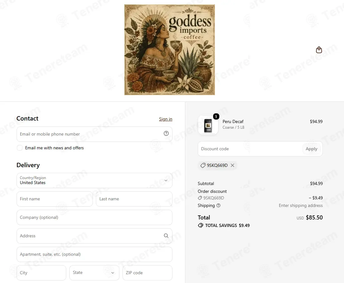 Goddess Imports Coffee apply coupon code