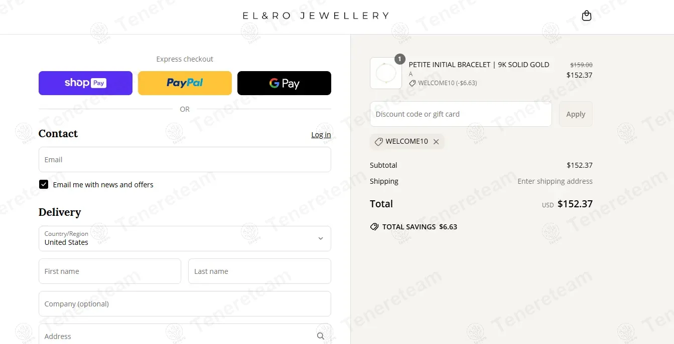 EL&RO Jewellery coupon code: $10 off with WELCOME10. Tested and valid as 1 year ago.