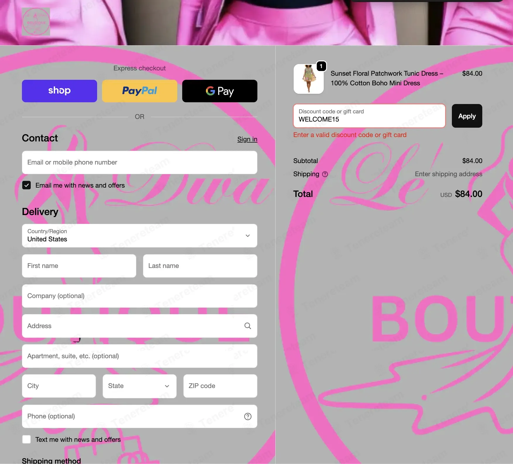 Le' Diva Boutique coupon code: 15% off with WELCOME15. Tested and valid as 3 days ago.