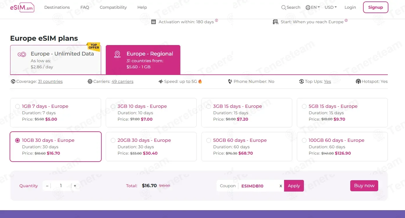 Esim SM coupon code: 10% off with ESIMDB10. Tested and valid as 1 week ago.