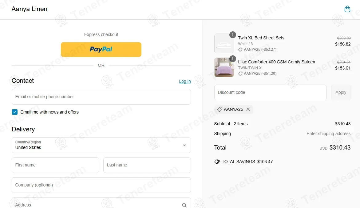Aanya Linen coupon code: 25% off with AANYA25. Tested and valid as 1 year ago.