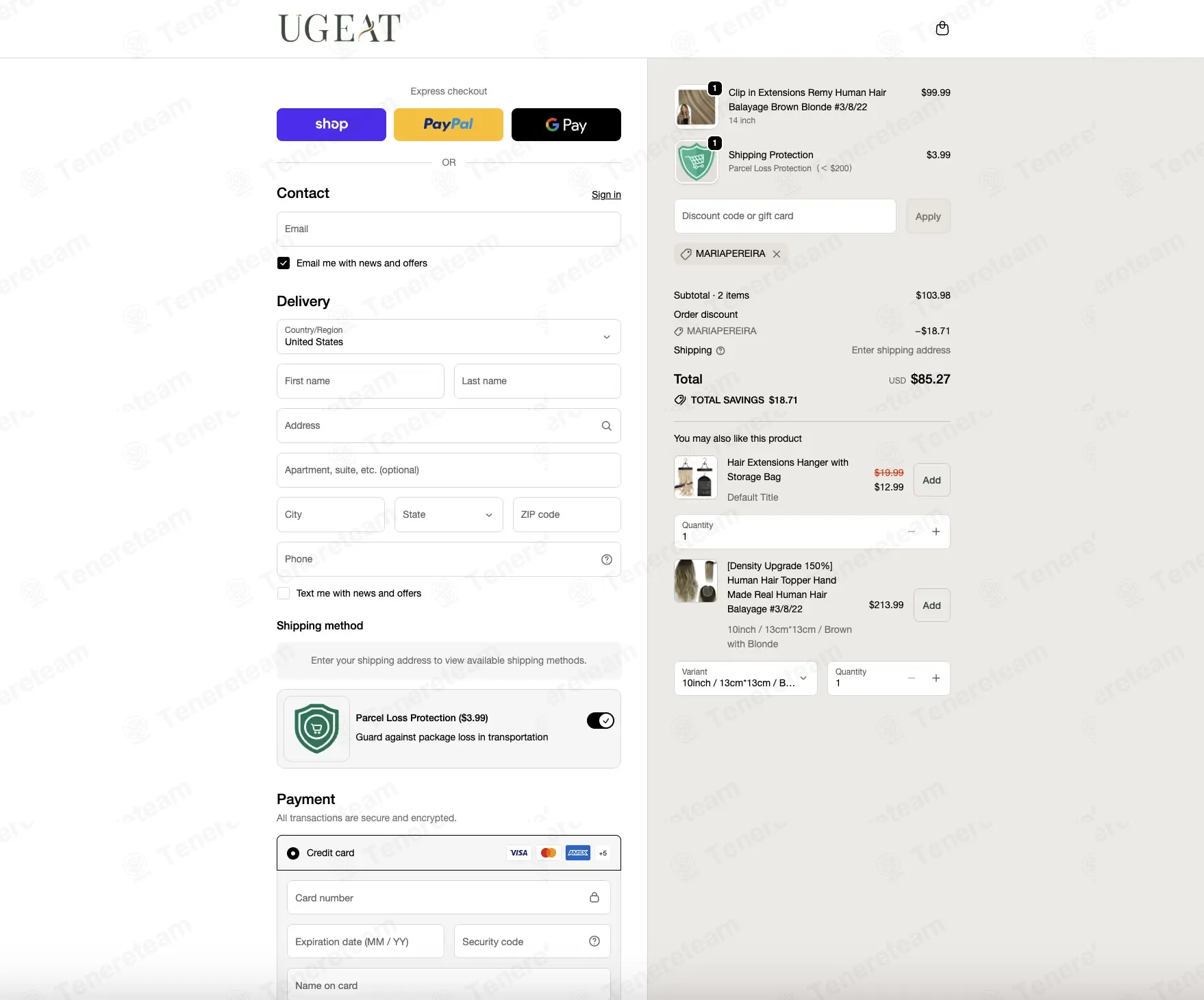 Ugeat Hair coupon code: 20% off with MARIAPEREIRA. Tested and valid as 2 months ago.