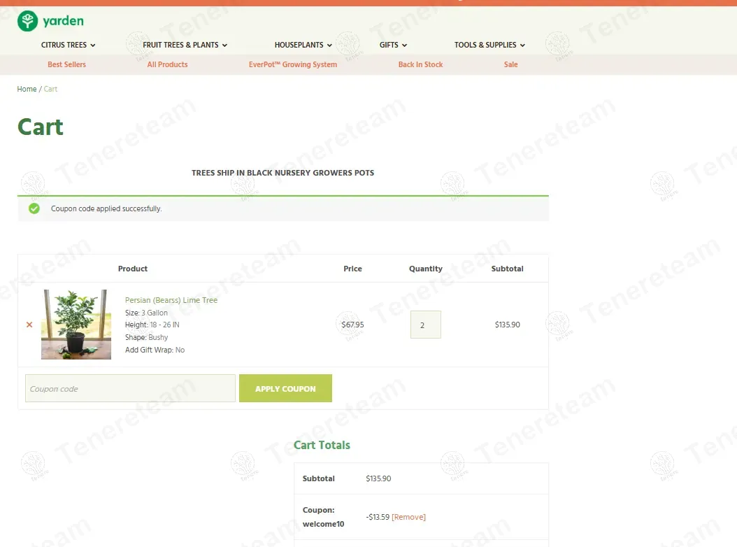 Yarden coupon code: 10% off with WELCOME10. Tested and valid as 1 year ago.