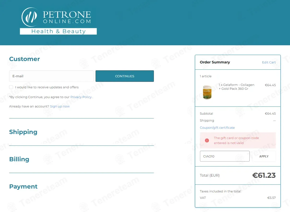 Petrone Online coupon code: 10% off with CIAO10. Tested and valid as 2 months ago.