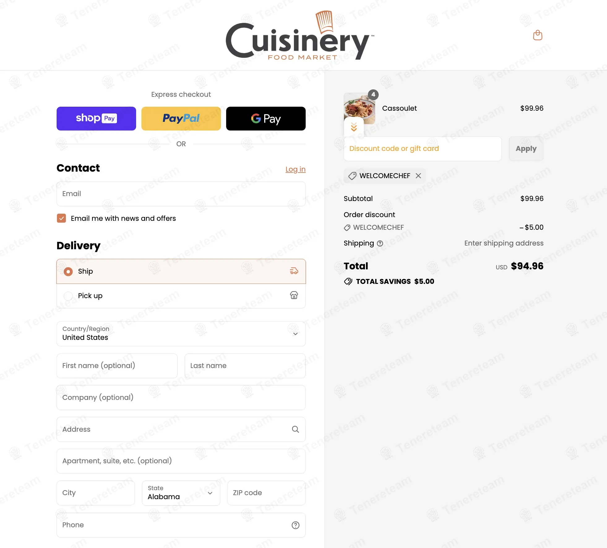 Cuisinery Food Market coupon code: $5 off with WELCOMECHEF. Tested and valid as 11 months ago.