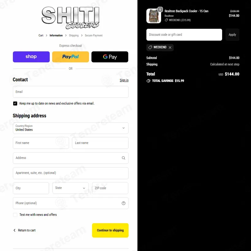 Shiti Coolers coupon code: 10% off with WEEKEND. Tested and valid as 3 months ago.