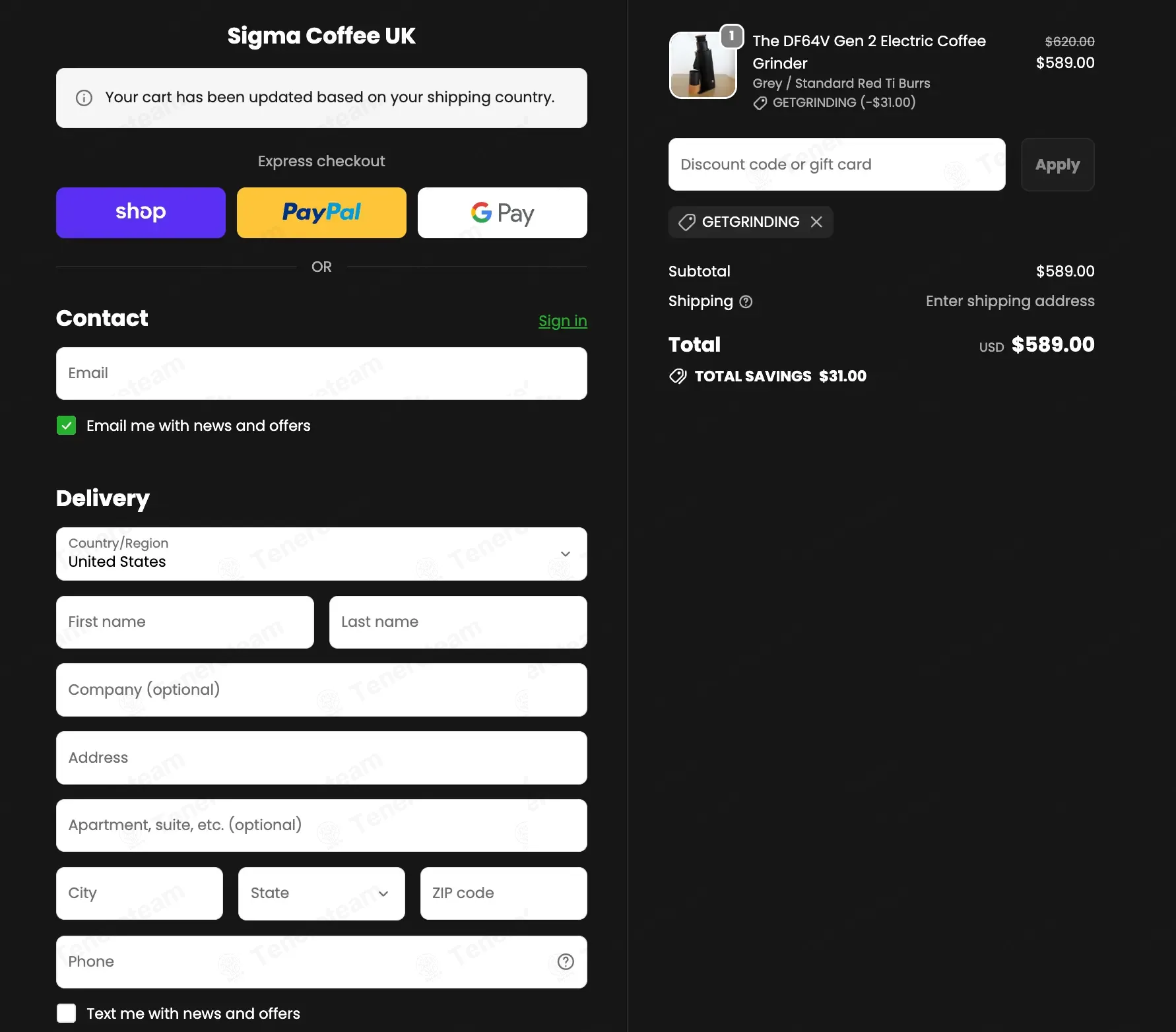 Sigma Coffee UK coupon code: 5% off with GETGRINDING. Tested and valid as 5 months ago.
