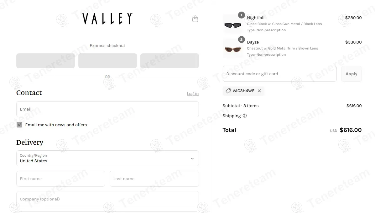Valley Eyewear apply coupon code