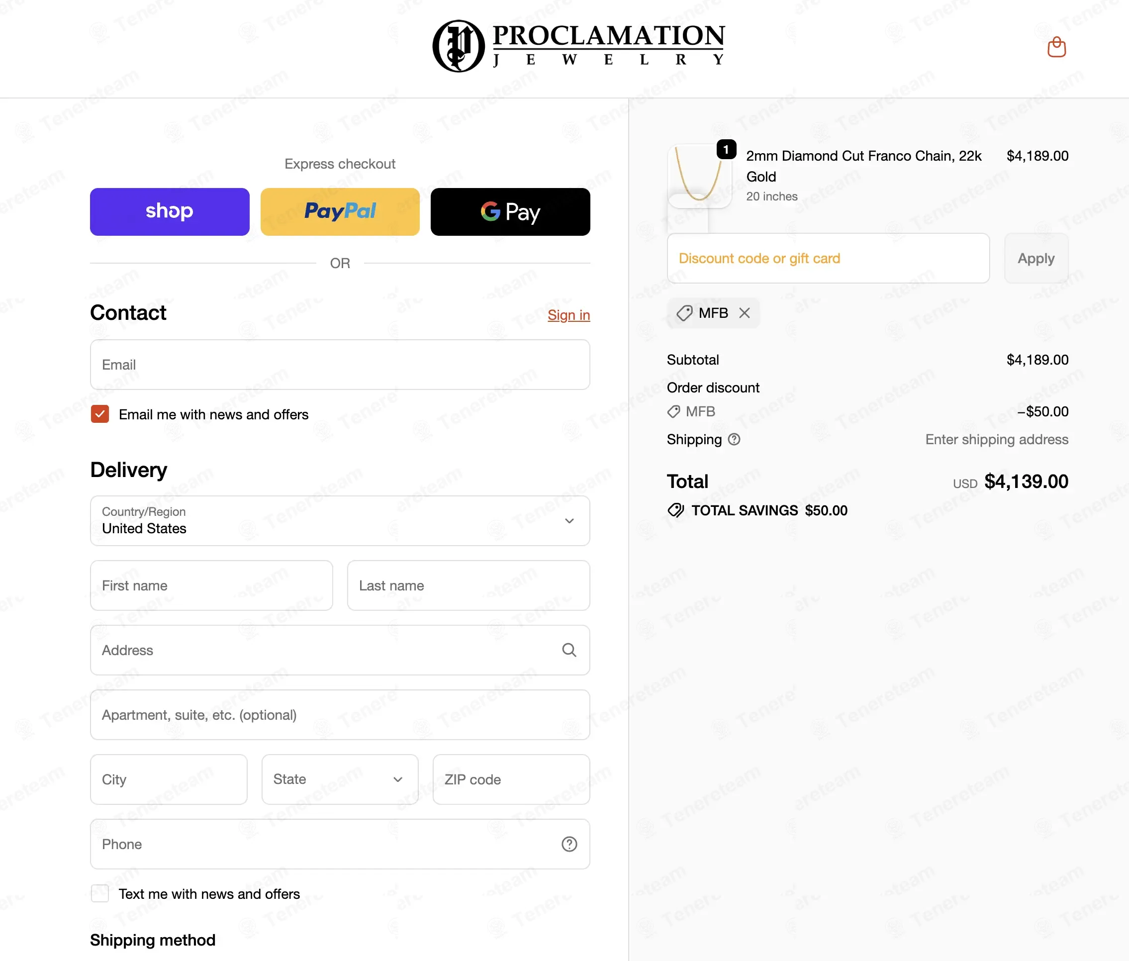 Proclamation Jewelry coupon code: $50 off with MFB. Tested and valid as 1 month ago.