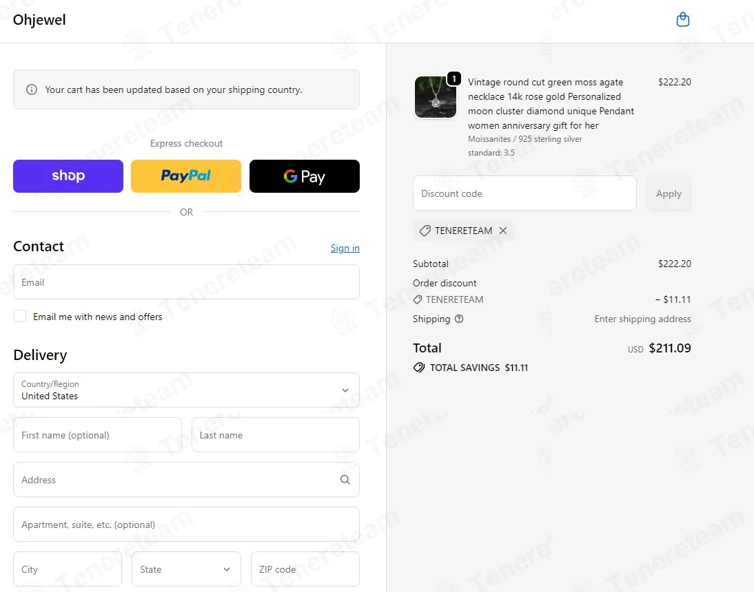 Ohjewel coupon code: 5% off with TENERETEAM. Tested and valid as 3 weeks ago.